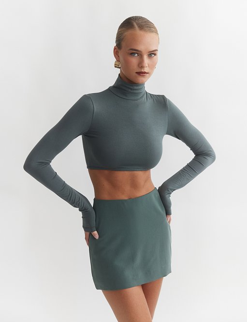 Γυναικείο μακρυμάνικο crop τοπ ζιβάγκο bamboo