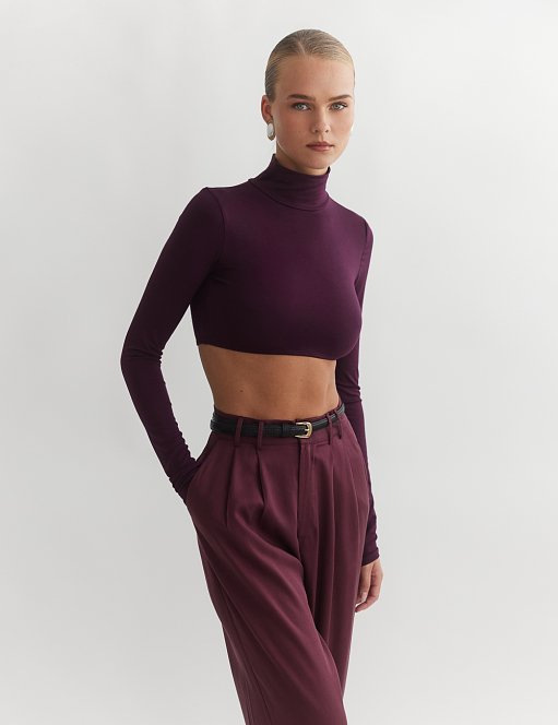 Γυναικείο μακρυμάνικο crop τοπ ζιβάγκο bamboo