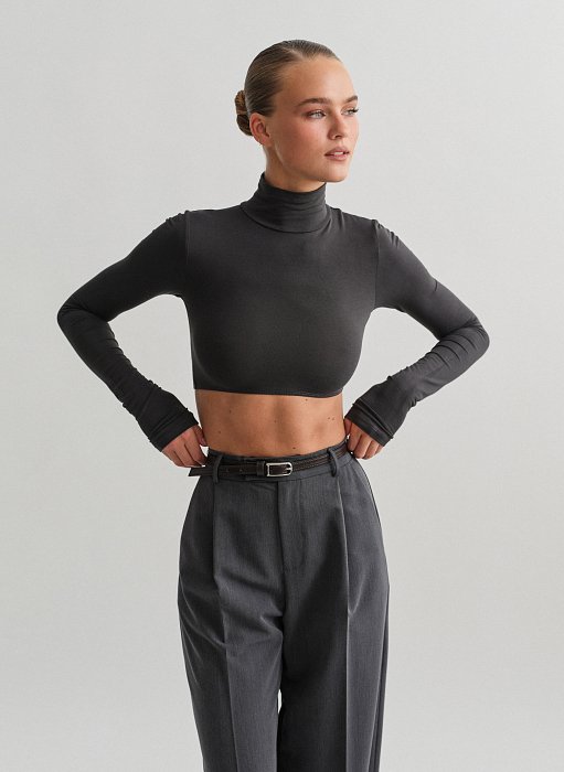 Γυναικείο μακρυμάνικο crop τοπ ζιβάγκο bamboo