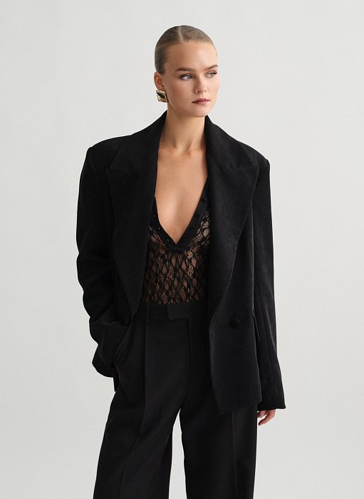 Product: Velvet curduroy double-breasted blazer