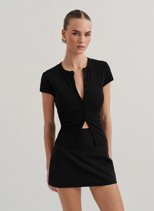 Γυναικεία ριπ μπλούζα με κουμπιά