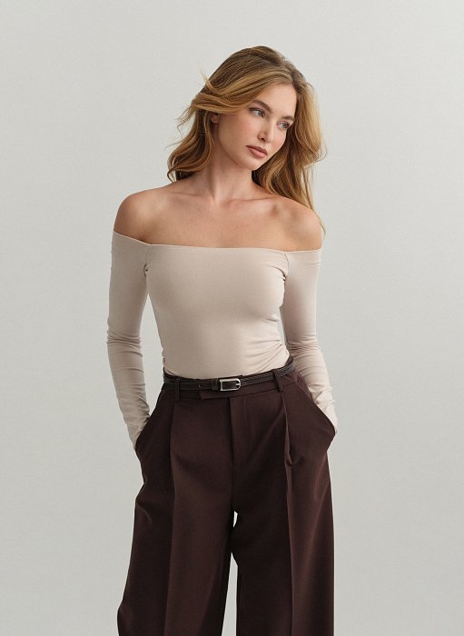 Γυναικεία μακρυμάνικη off-shoulder μπλούζα bamboo