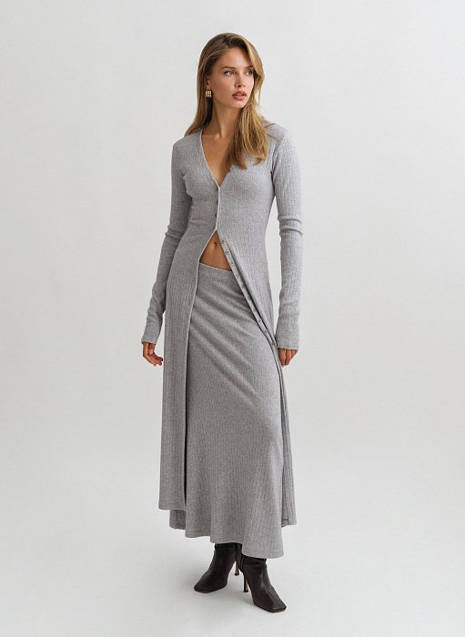 Γυναικεία ελαστική μακριά πλεκτή ριπ ζακέτα