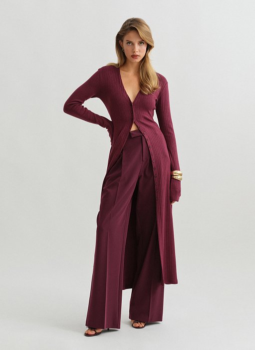 Γυναικεία ελαστική μακριά πλεκτή ριπ ζακέτα