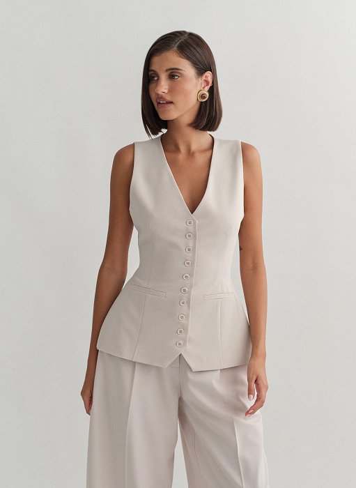 Γυναικείο μεσάτο υφασμάτινο γιλέκο με κουμπιά