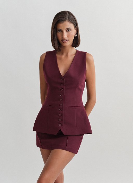 Γυναικείο μεσάτο υφασμάτινο γιλέκο με κουμπιά