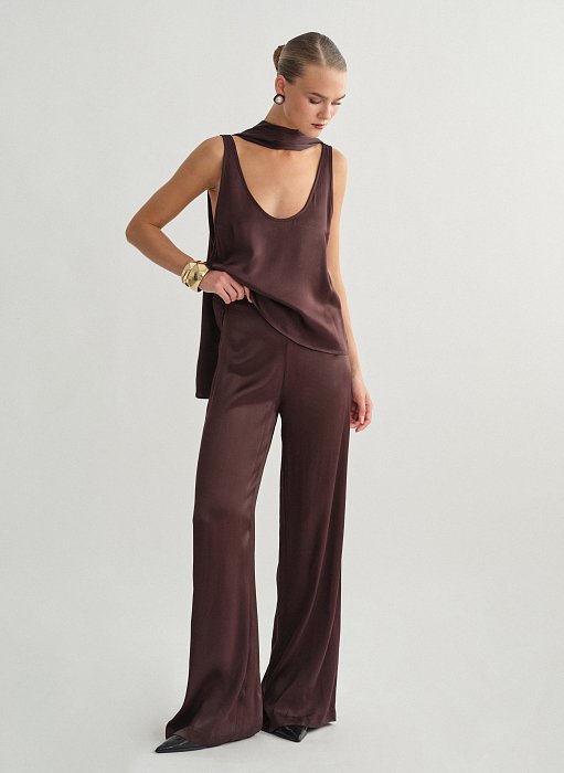 Γυναικείο ψηλόμεσο σατέν παντελόνι