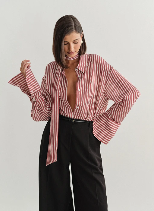 Γυναικείο oversized ριγέ ημιδιάφανο πουκάμισο