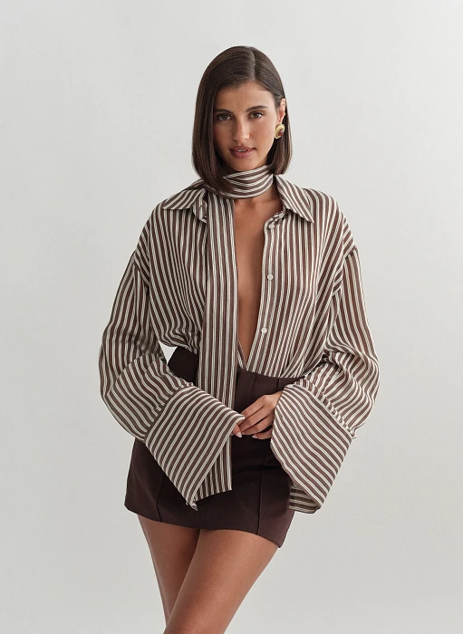Γυναικείο oversized ριγέ ημιδιάφανο πουκάμισο