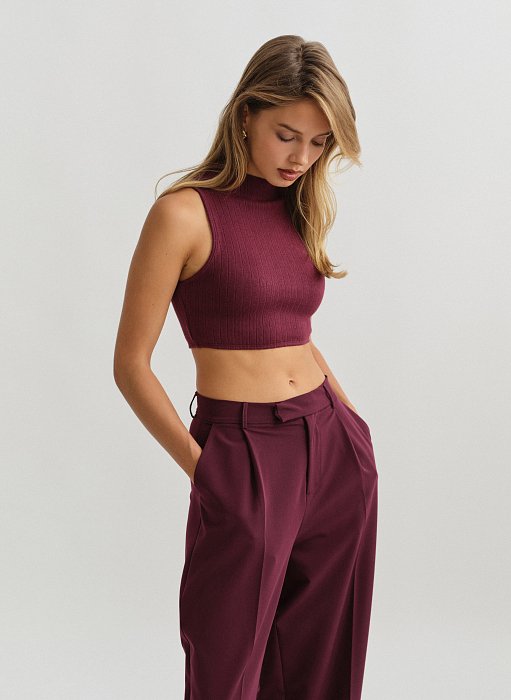 Γυναικείο αμάνικο ελαστικό πλεκτό ριπ crop τοπ