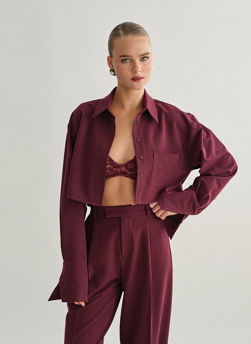 Γυναικείο υφασμάτινο cropped πουκάμισο