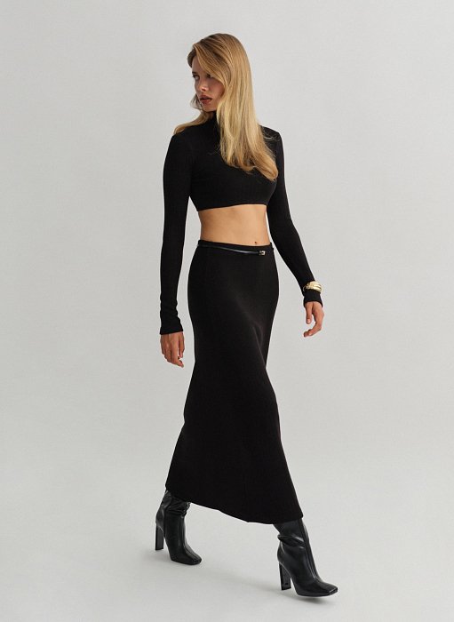 Γυναικεία ελαστική μακριά πλεκτή ριπ φούστα