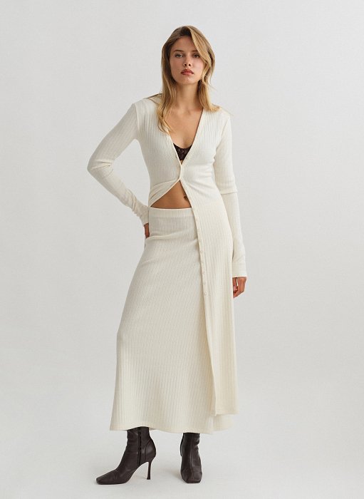 Γυναικεία ελαστική μακριά πλεκτή ριπ φούστα