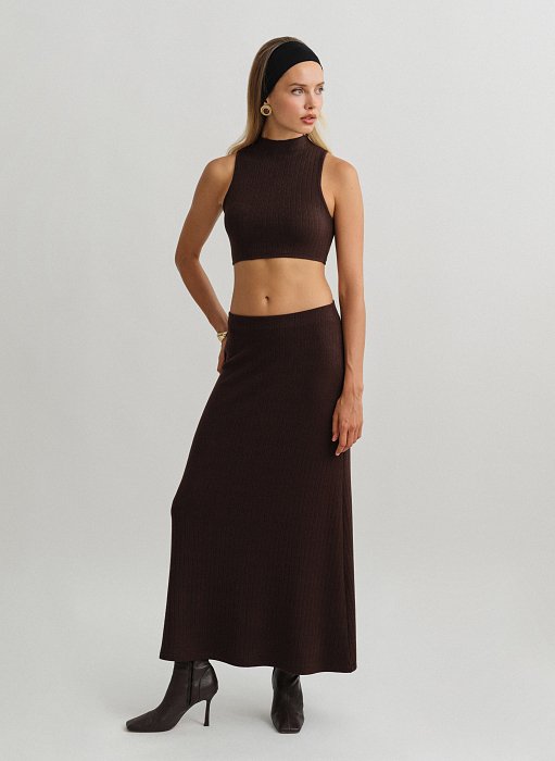 Γυναικεία ελαστική μακριά πλεκτή ριπ φούστα