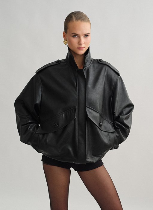 Oversized τζάκετ σε όψη δέρματος