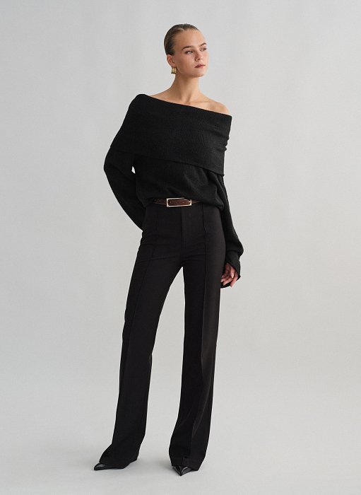 Γυναικείο ψηλόμεσο υφασμάτινο παντελόνι με διακοσμητικές ραφές