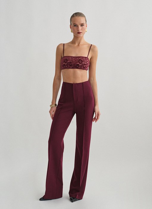 Γυναικείο ψηλόμεσο υφασμάτινο παντελόνι με διακοσμητικές ραφές