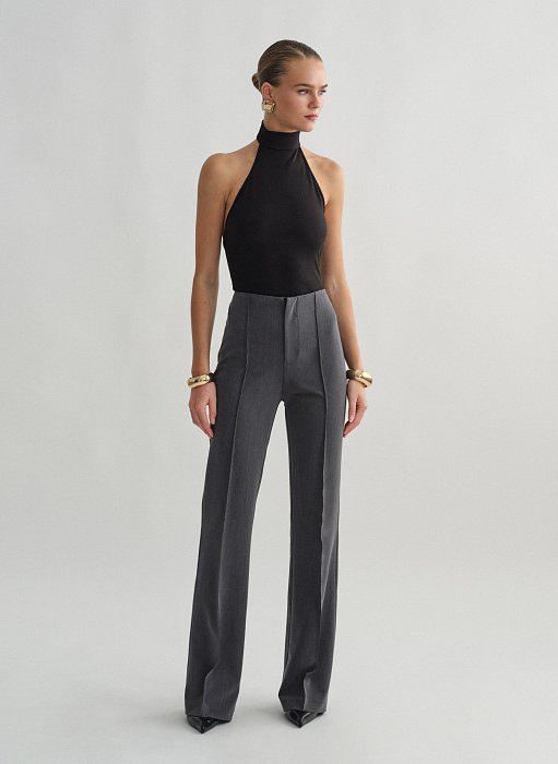 Γυναικείο ψηλόμεσο υφασμάτινο παντελόνι με διακοσμητικές ραφές