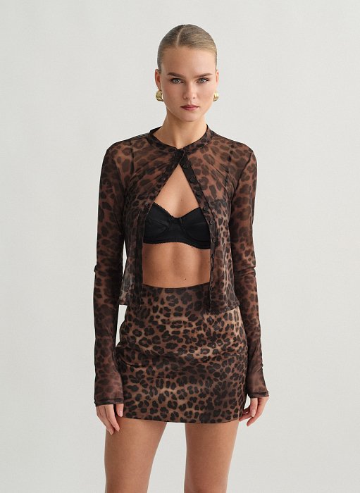 Γυναικεία μακρυμάνικη ημιδιάφανη ζακέτα animal print