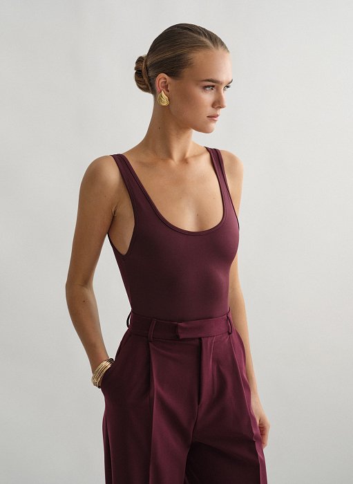 Γυναικείο ελαστικό αμάνικο κορμάκι με στρογγυλή λαιμόκοψη