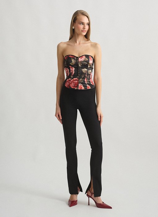 Γυναικείο ψηλόμεσο ελαστικό παντελόνι με σκίσιμο