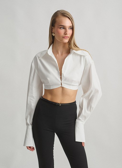 Γυναικείο εφαρμοστό μακρυμάνικο cropped πουκάμισο