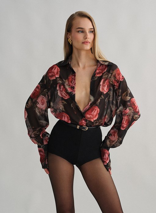 Γυναικείο oversized ημιδιάφανο εμπριμέ πουκάμισο