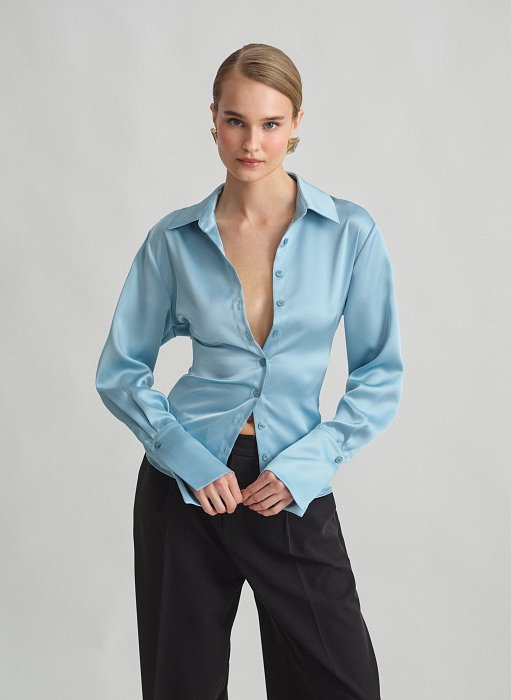 Γυναικείο σατέν πουκάμισο με με χιαστί δέσιμο