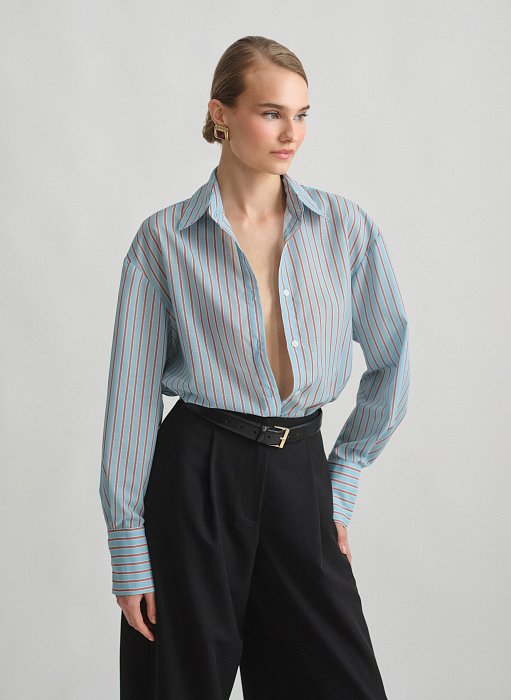 Γυναικείο oversized ριγέ ημιδιάφανο πουκάμισο