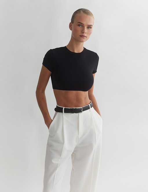 Γυναικείο κοντομάνικο crop τοπ με λάστιχο bamboo