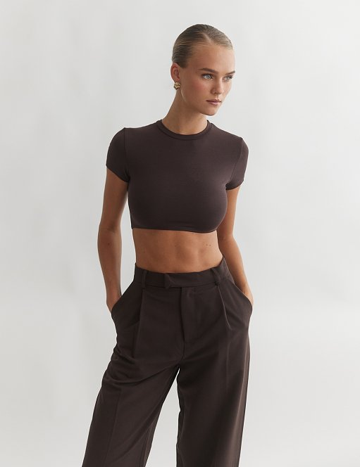 Γυναικείο κοντομάνικο crop τοπ με λάστιχο bamboo