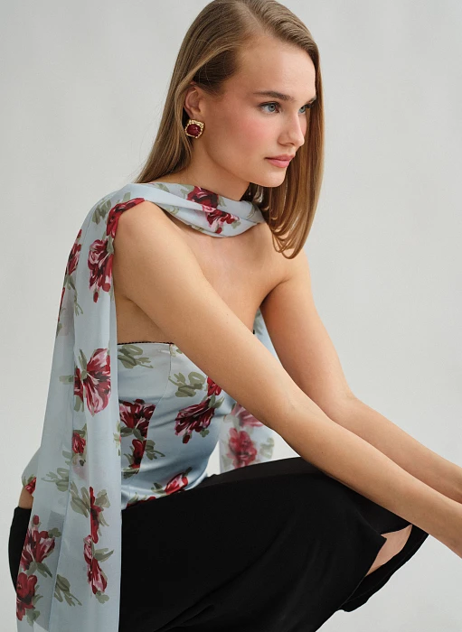 Γυναικείο ημιδιάφανο εμπριμέ μακρύ φουλάρι με all-over floral print