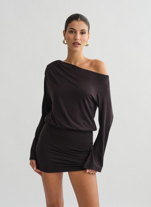 Προϊόν: Μακρυμάνικο μίνι φόρεμα one-shoulder bamboo