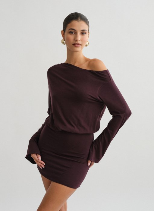 Προϊόν: Μακρυμάνικο μίνι φόρεμα one-shoulder bamboo