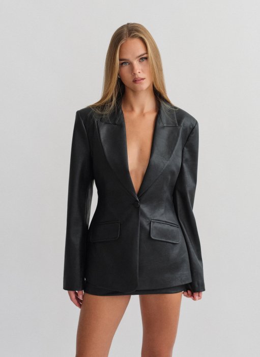 Product: Faux leather fitted blazer