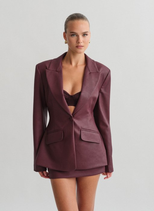 Product: Faux leather fitted blazer