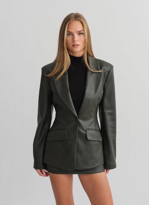 Product: Faux leather fitted blazer