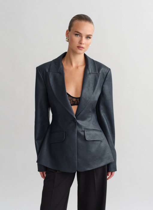 Product: Faux leather fitted blazer