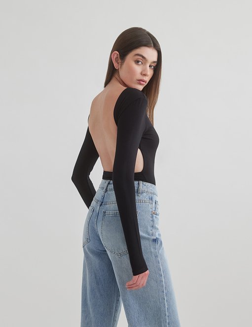 Product: Bamboo longsleeve openback bodysuit