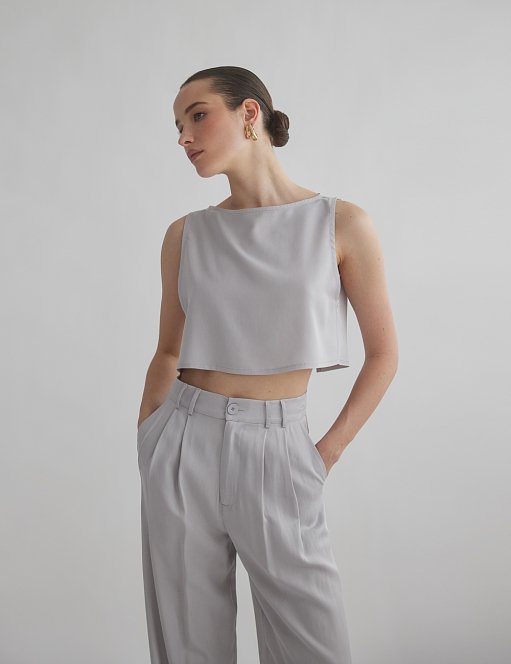 Γυναικείο αμάνικο crop τοπ tencel με ανοιχτή πλάτη