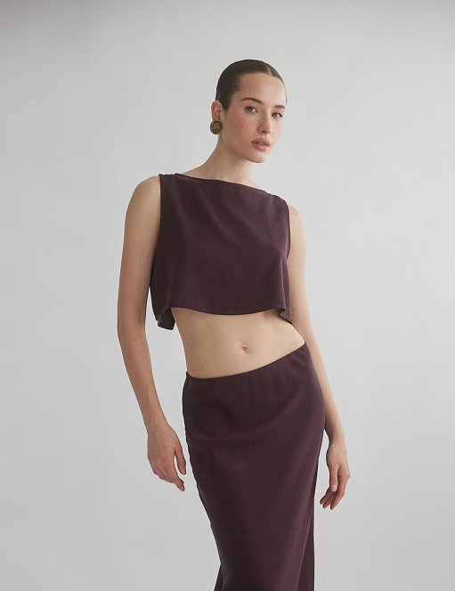 Γυναικείο αμάνικο crop τοπ tencel με ανοιχτή πλάτη