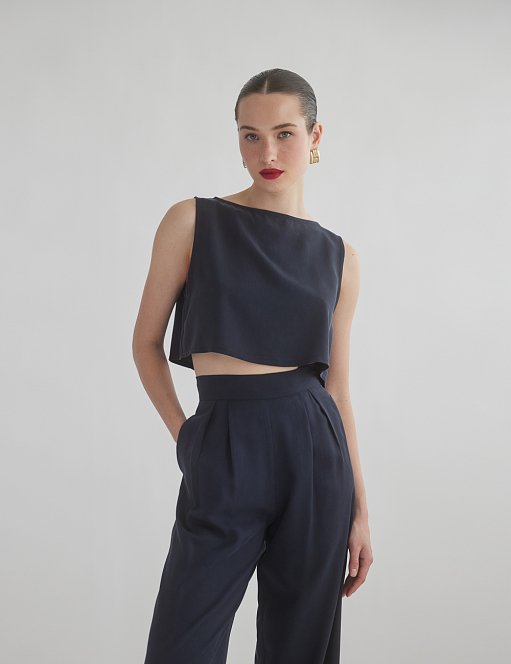 Γυναικείο αμάνικο crop τοπ tencel με ανοιχτή πλάτη