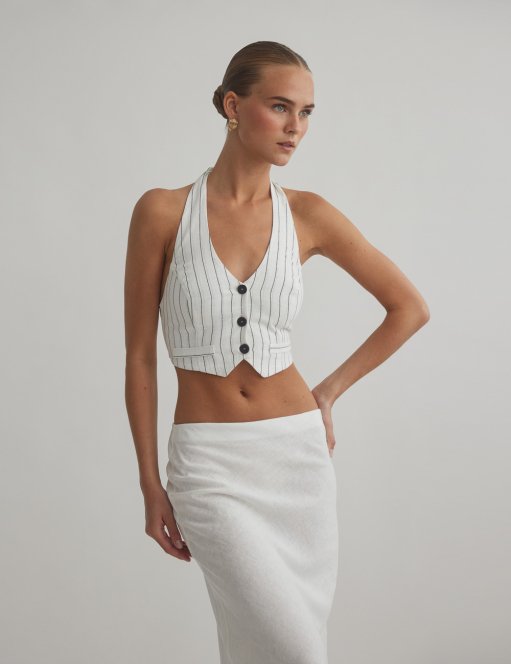 Product: Linen cropped vest with stripes