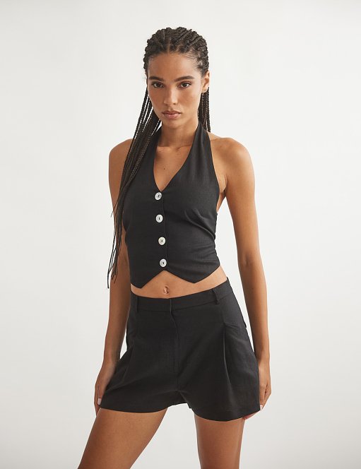 Γυναικείο λινό halter γιλέκο