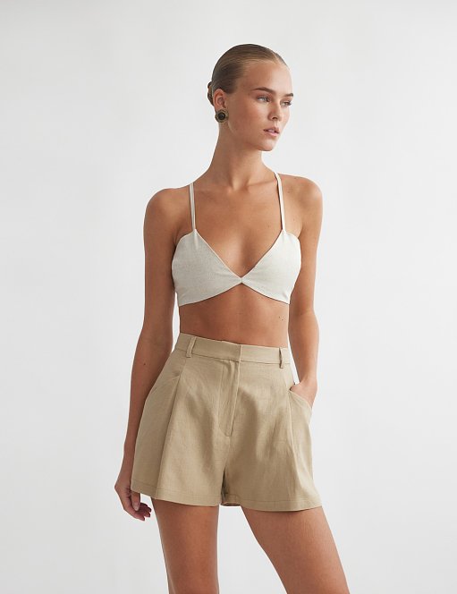 Γυναικείο ψηλόμεσο λινό σορτς
