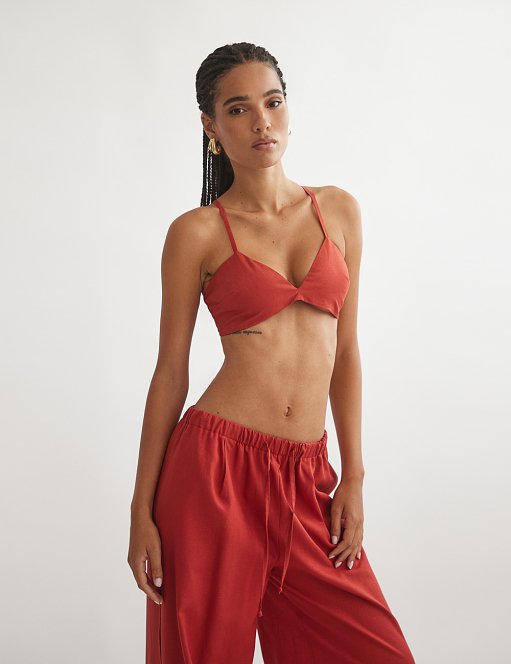 Γυναικείο λινό crop τοπ