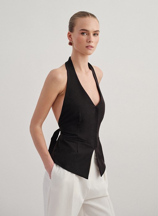 Γυναικείο υφασμάτινο γιλέκο με δέσιμο