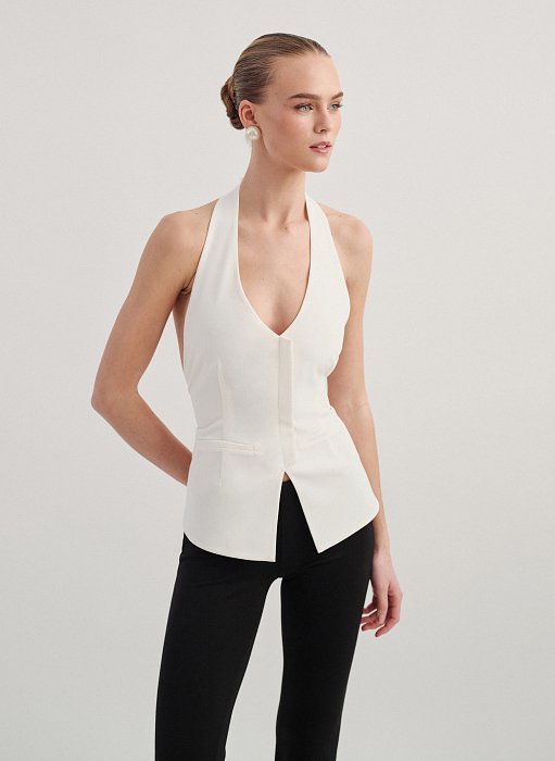 Γυναικείο υφασμάτινο γιλέκο με δέσιμο