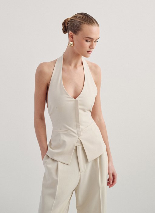 Γυναικείο υφασμάτινο γιλέκο με δέσιμο