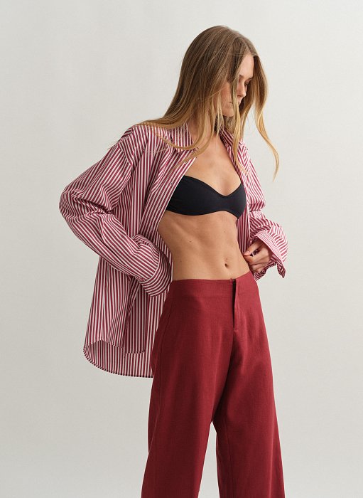 Γυναικείο oversized ριγέ πουκάμισο ποπλίνα